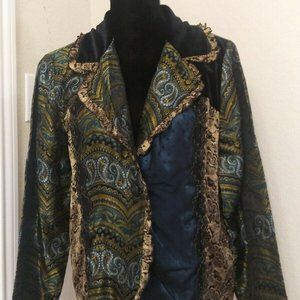 Twyla and Blue Women Jacket Large Blue Paisley Gol